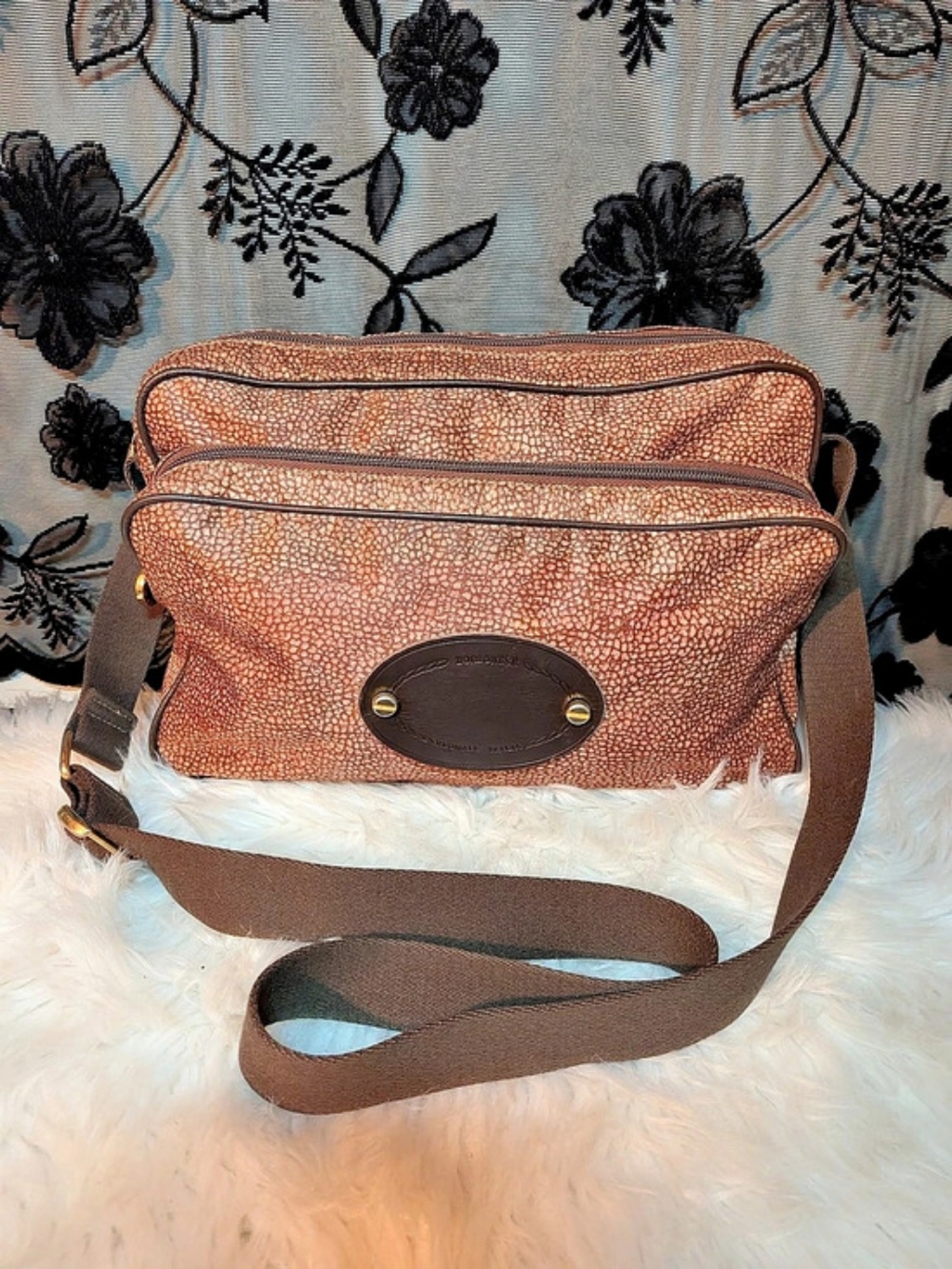 Borbonese Redwall Italia OP Print Crossbody Bag | Made in Italy | Brown Beige